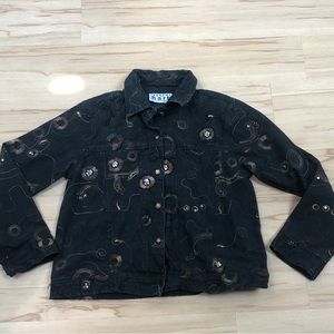 Keren Hart Black & Brown Embroidered Sequin Denim Jacket Small